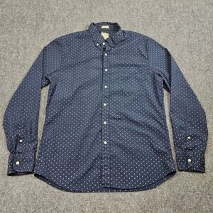 J.Crew Button Down Shirt Mens L Blue Polka Dot Stretch Preppy Classic Ivy Style